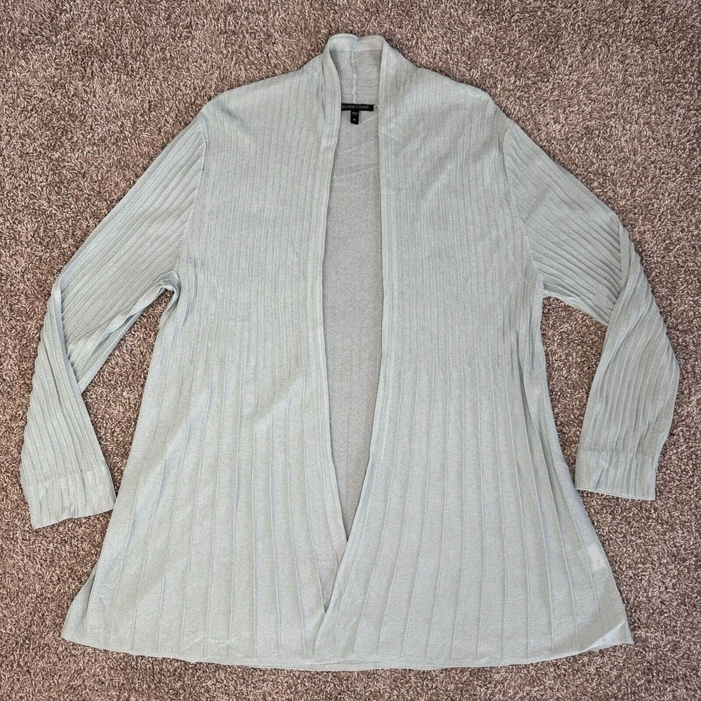 Eileen Fisher Viscose Blend Open Knit Green Cardigan Topper Womens XL